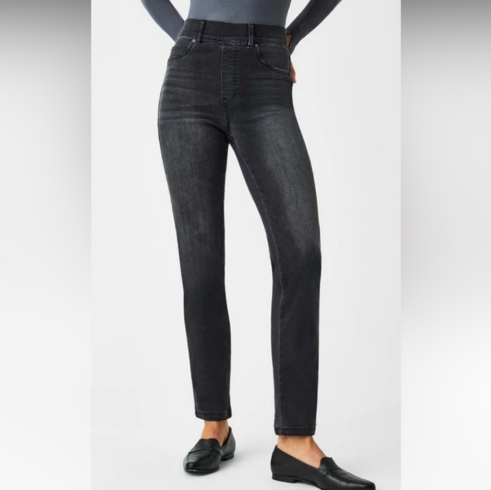 SPANX Women's Stretch High Waist Straight Leg Jeans Vintage Black 1X Tall